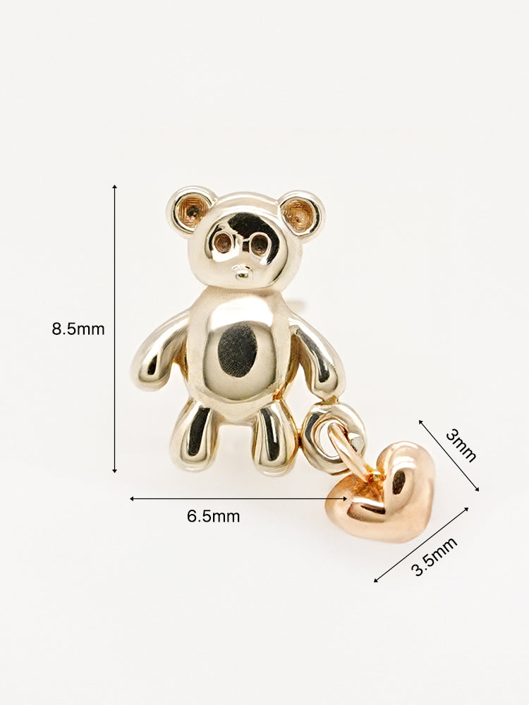 14K Gold Love Heart Bear Cartilage Earring 18G16G