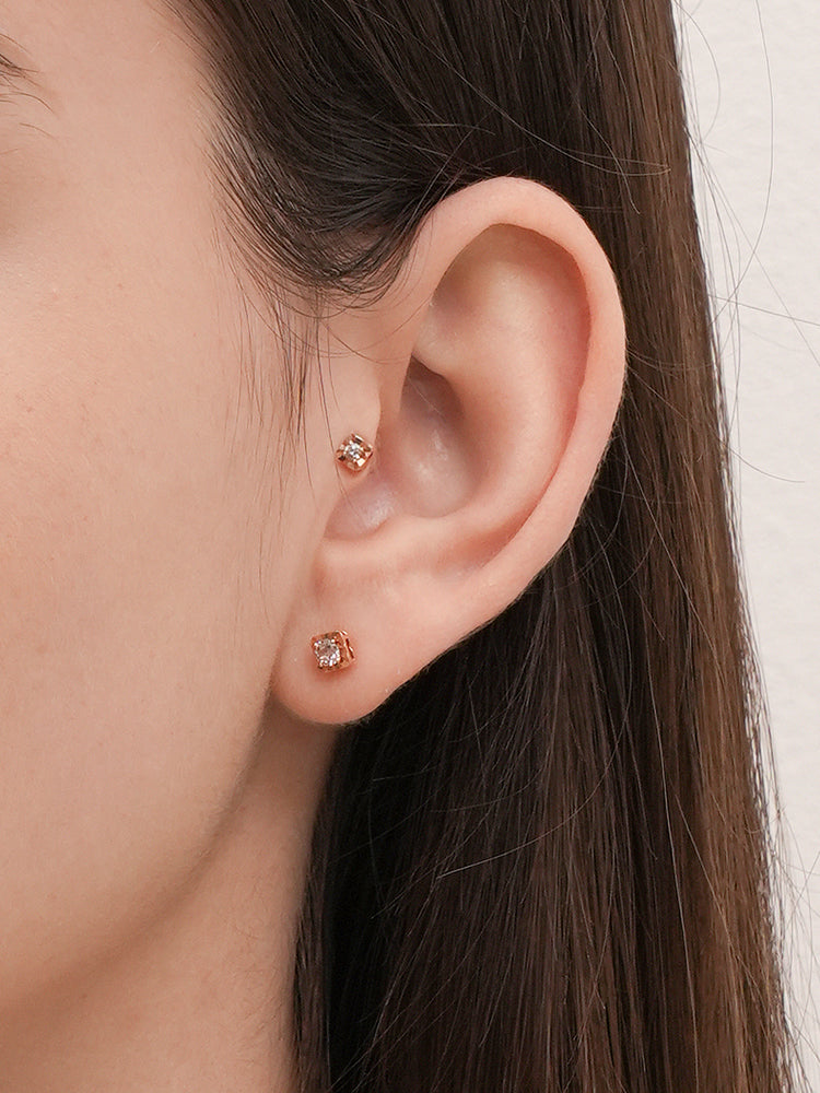 14K Gold Lumilight Golden Square Diamond Cartilage Earring 18G