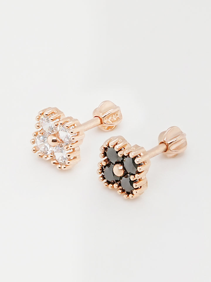 14K Solid Gold Midnight Clover Bloom Cartilage Earring 18G16G