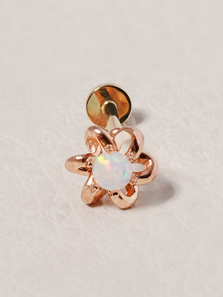 14K Solid Gold Moissanite Dia Daisy Loop Internally Threaded Labret Piercing 20G