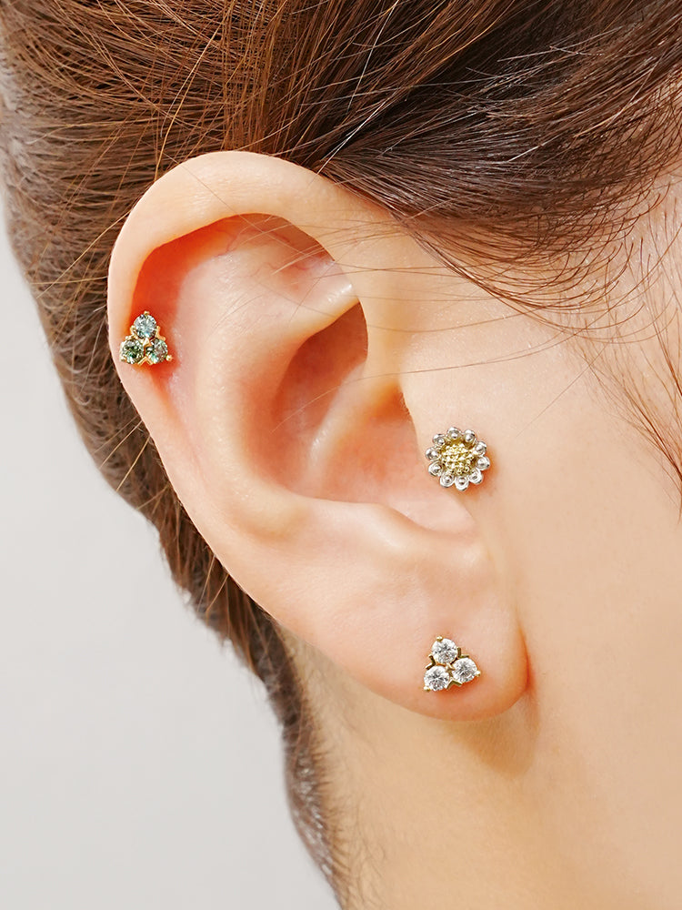 14K Solid Gold Moissanite Dia Trio Internally Threaded Labret Piercing 20G