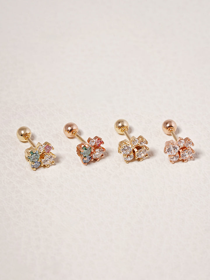 14K Solid Gold Moissanite Dia Five Sparkle Cartilage Earring 20G