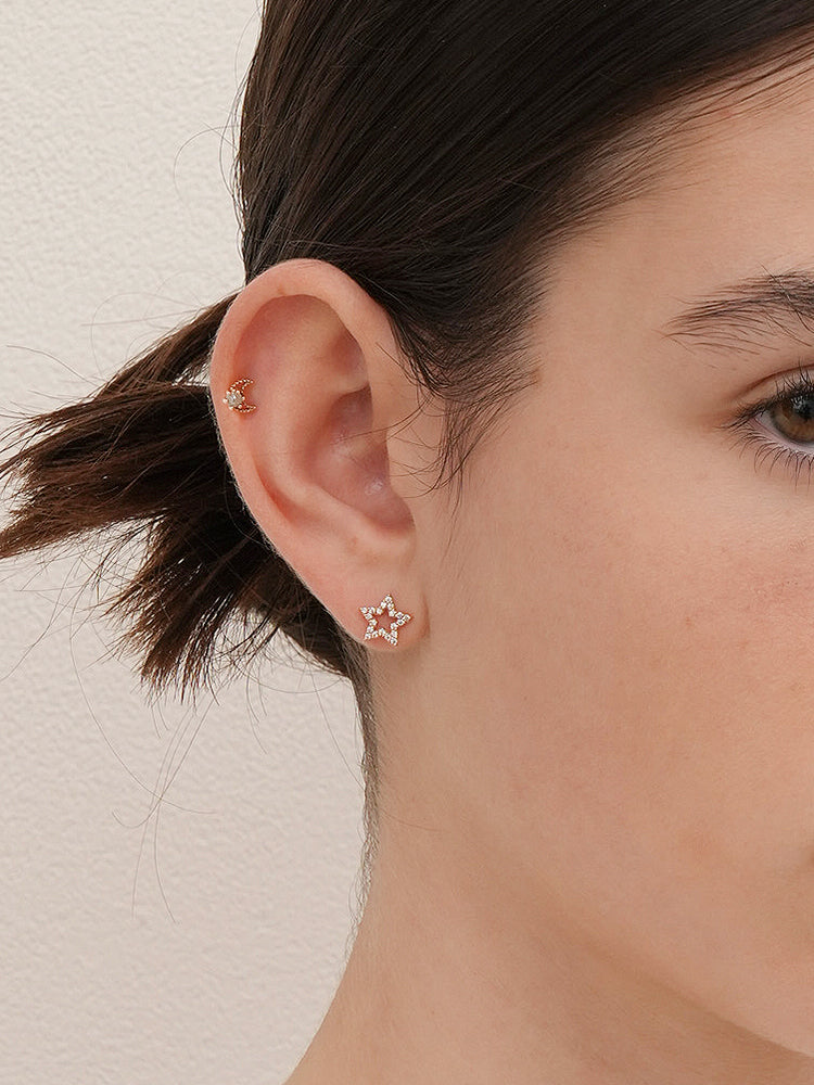 14K Gold Moon Rough Cartilage Earring 18G