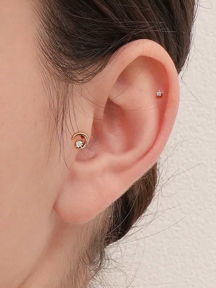 14K Gold Moon Light Star Cartilage Earring 18G16G