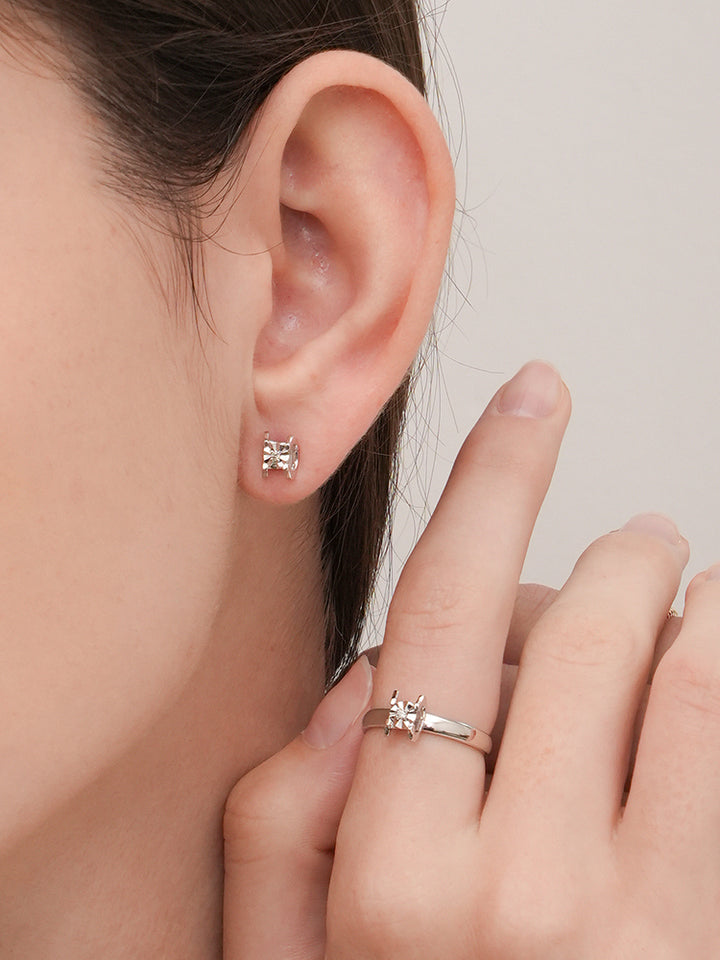 14K 18K Solid Gold Platinum Frame Diamond Stud Earring