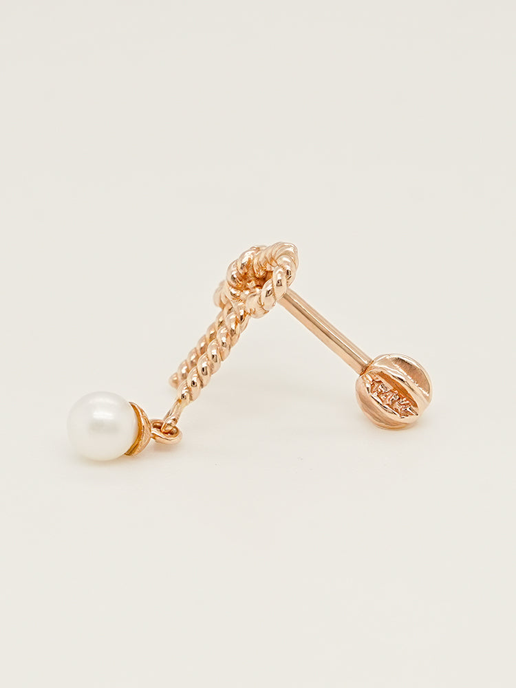 14K Gold Rose Ribbon Freshwater Pearl Drop Cartilage Earring 18G16G