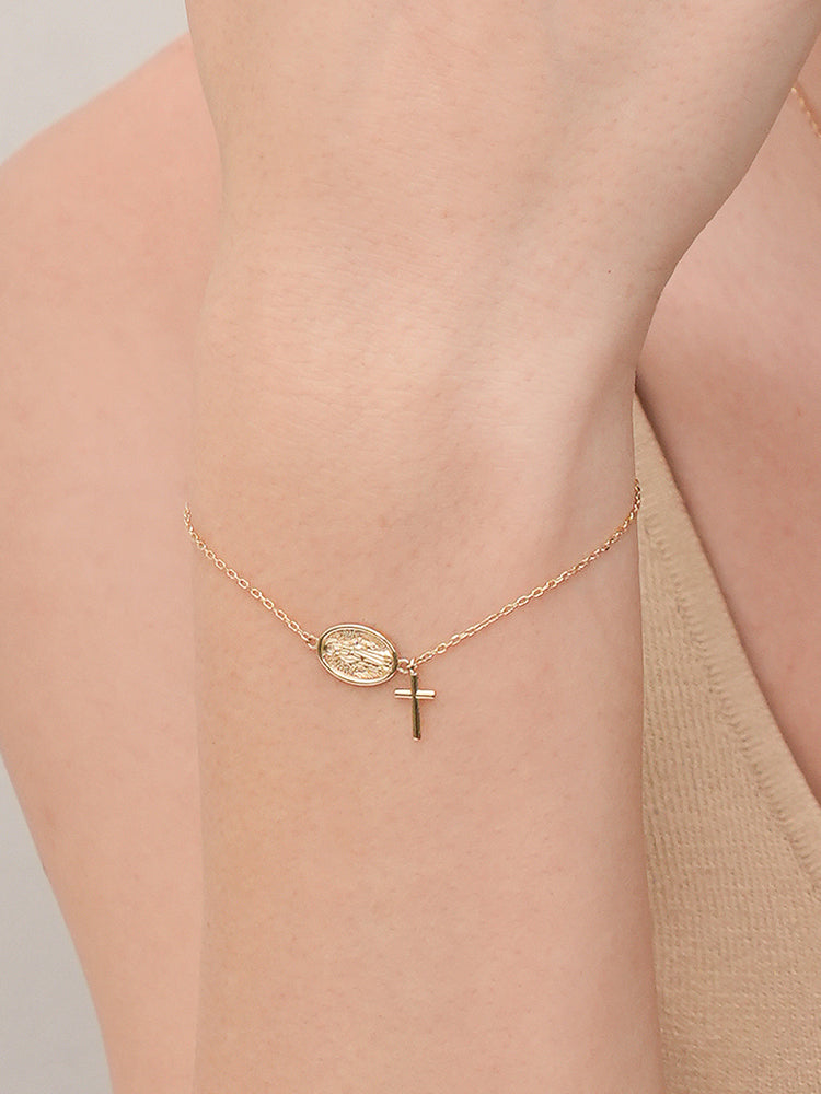 14K Saint Drop Cross Bracelet