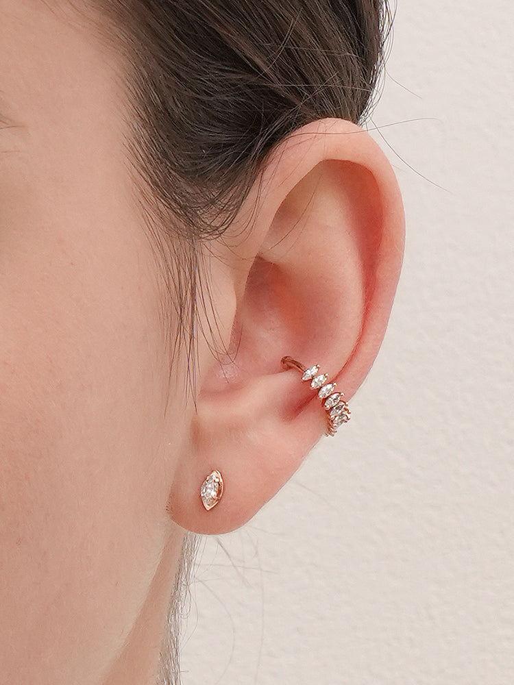 14K Solid Gold Shine Crystal Inner Conch Ear Cuff