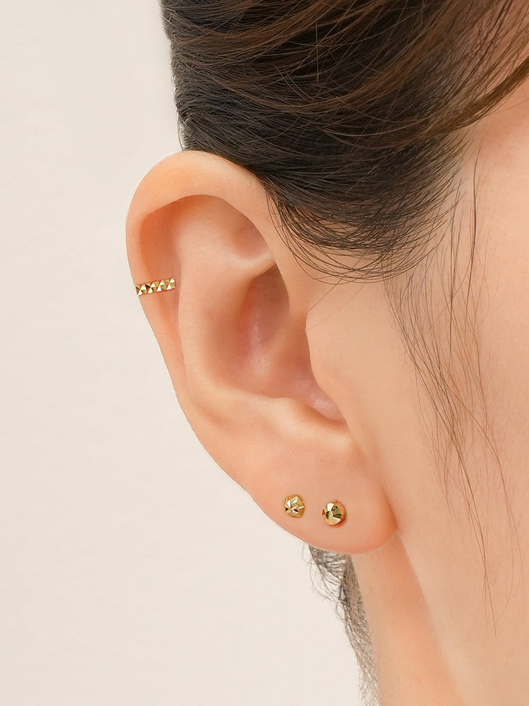 14K Solid Gold Shining Circular Cut Cartilage Earring 20G