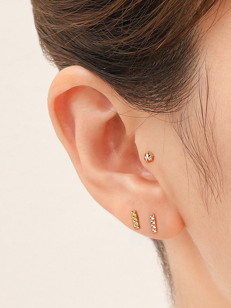 14K Solid Gold Shining Hexagonal Cutting Cartilage Earring 20G