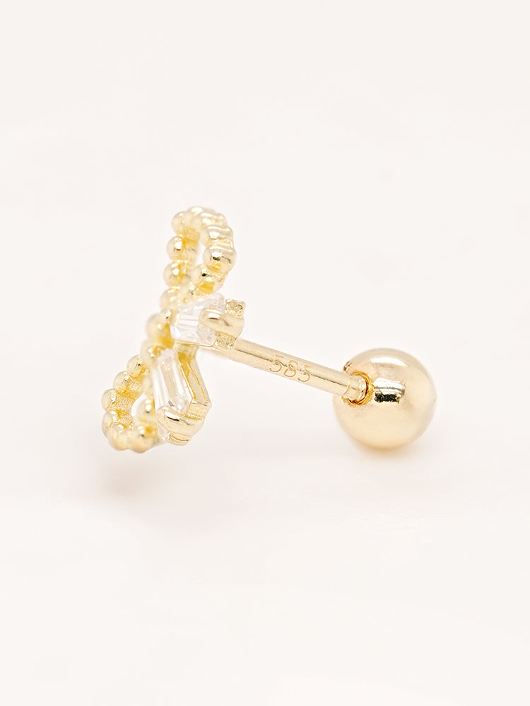 14K Solid Gold Shining Ribbon Knot Cartilage Earring 20G