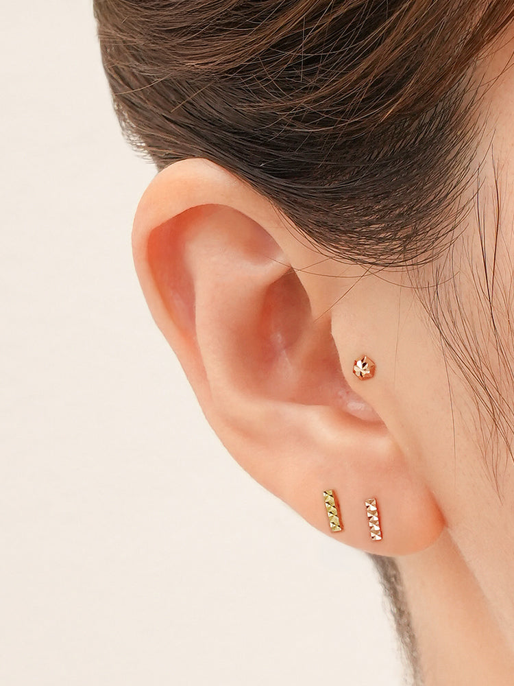 14K Solid Gold Shining Stick Bar Cartilage Earring 20G