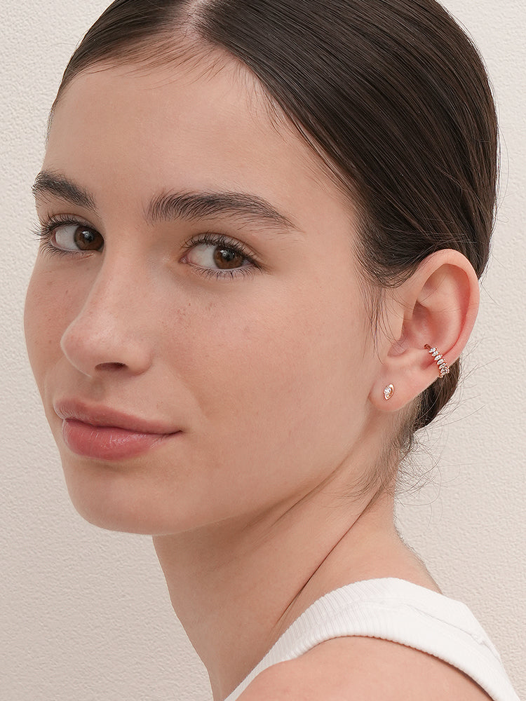 14K Solid Gold Snowflake Silhouette Crystal Cartilage Earring 18G16G