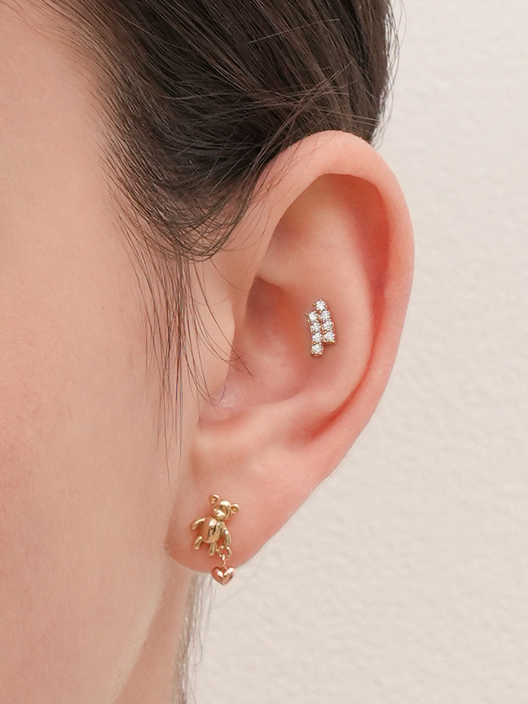 14K Gold Wave Line Cartilage Earring 18G16G