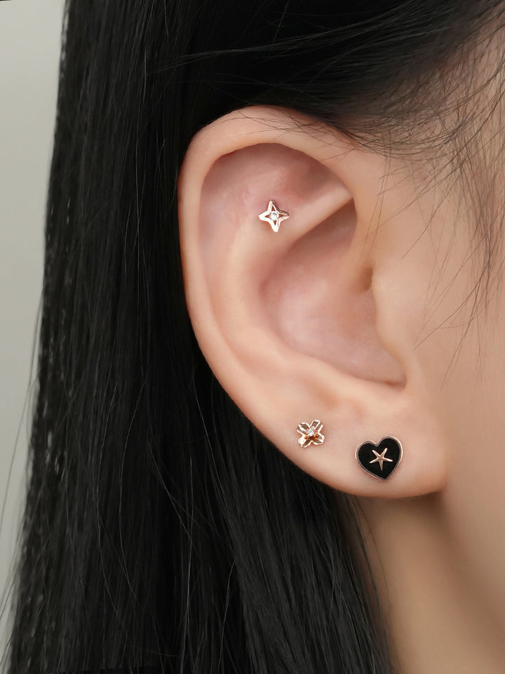 14K Solid Gold Mini Bloom Cubic Cartilage Earring 20G