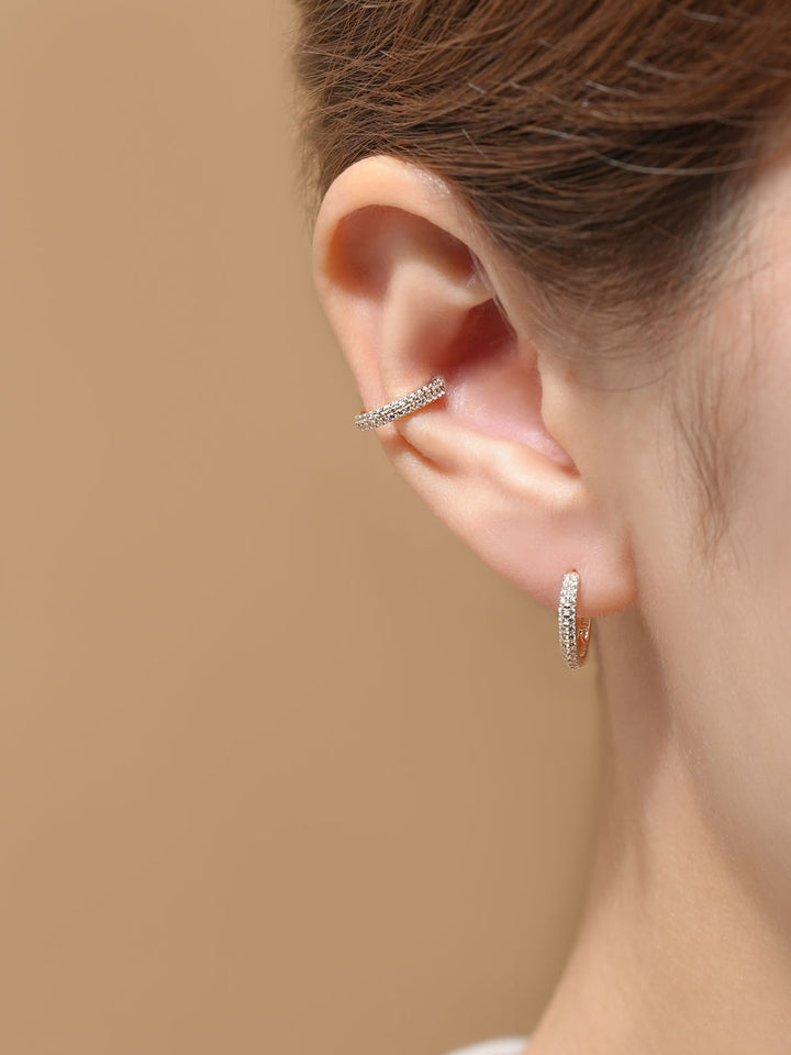 14K Gold 2 Line CZ Hoop Earring