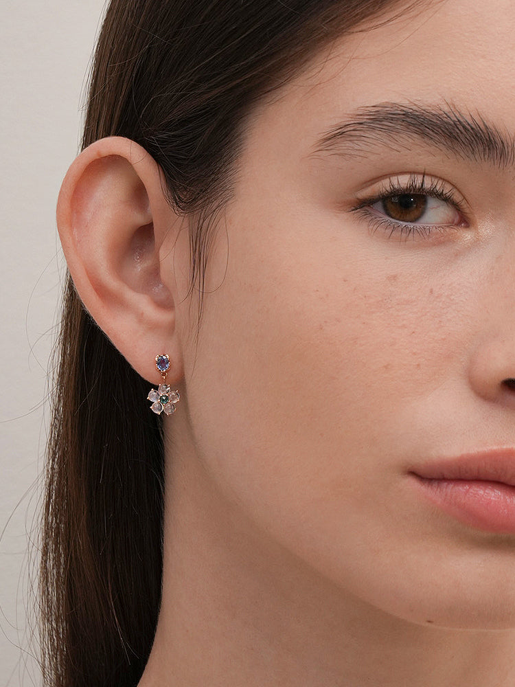 14K Solid Gold Brightening Sapphire Flower Drop Cartilage Earring 18G