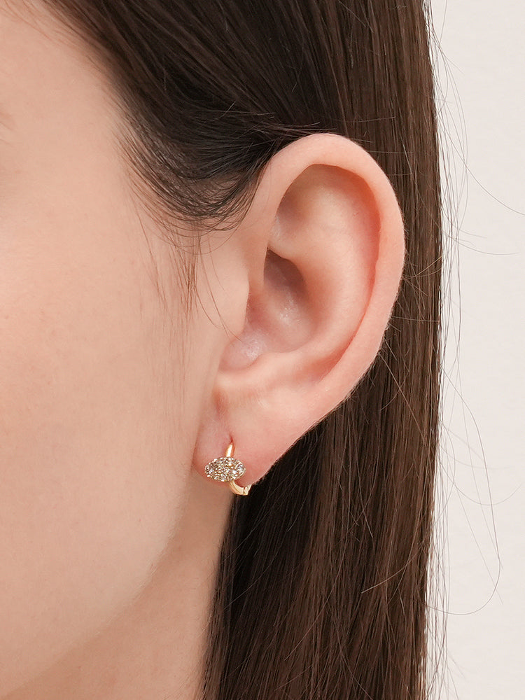 14K 18K Solid Gold Glitter Oval Diamond Cartilage Hoop Earring