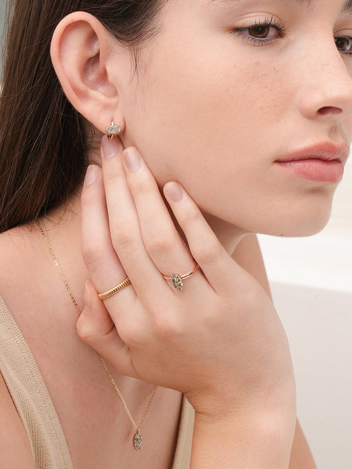 14K 18K Solid Gold Glitter Oval Diamond Necklace