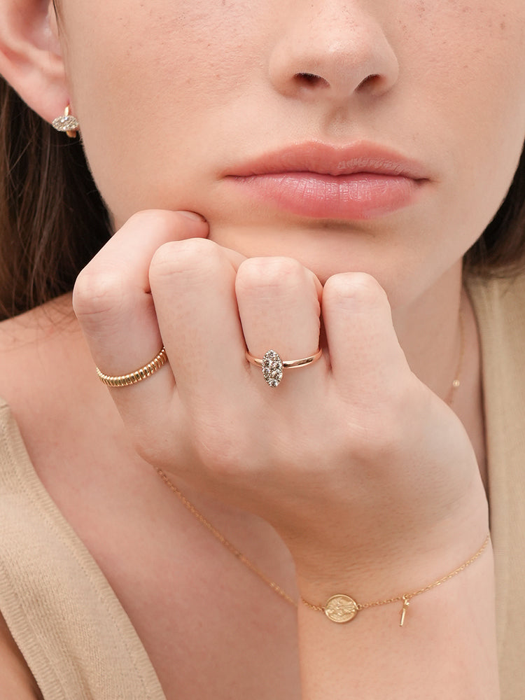 14K 18K Solid Gold Glitter Oval Diamond Ring