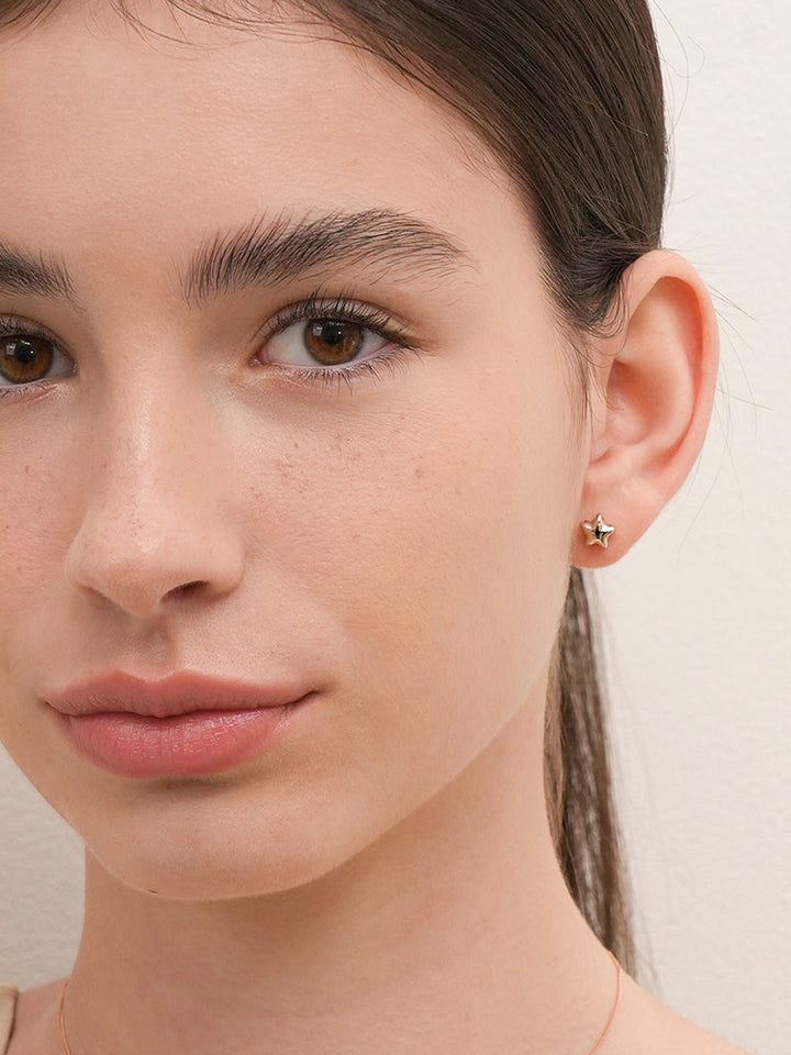 14K Solid Gold Star Golden Layer Cartilage Earring 18G