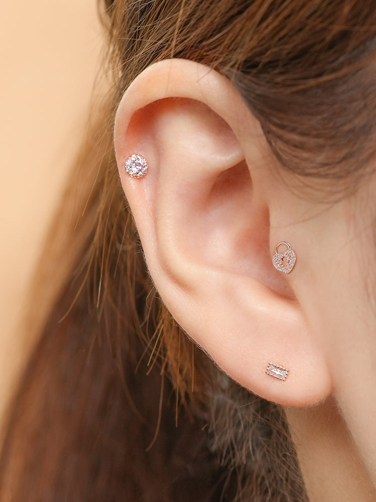 14K Gold Heart Love Lock Cartilage Earring 18G16G