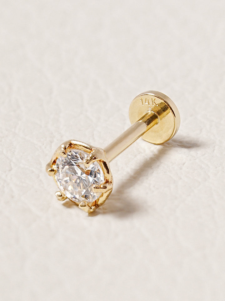 14K Solid Gold Lab Diamond Grace Internally Threaded Labret Piercing 20G