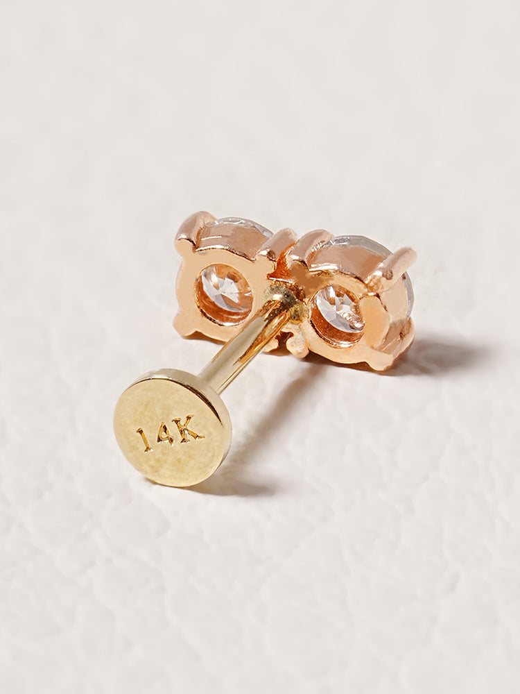 14K Solid Gold Lab Diamond Twin Stud Internally Threaded Labret Piercing 20G