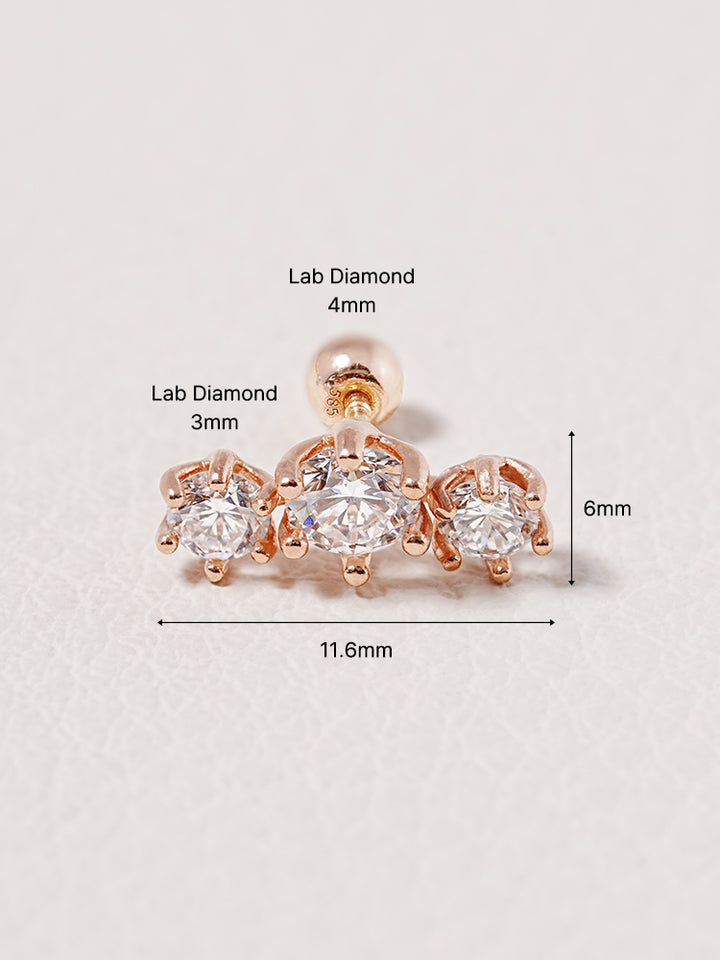 14K Solid Gold Lab Diamond Lumiere Cartilage Earring 20G18G16G