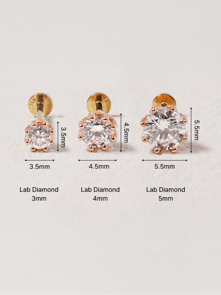 14K Solid Gold Lab Diamond Queen's Bloom Internally Threaded Labret Piercing 20G