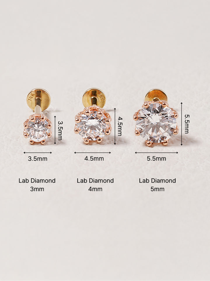 14K Solid Gold Lab Diamond Queen's Bloom Internally Threaded Labret Piercing 20G