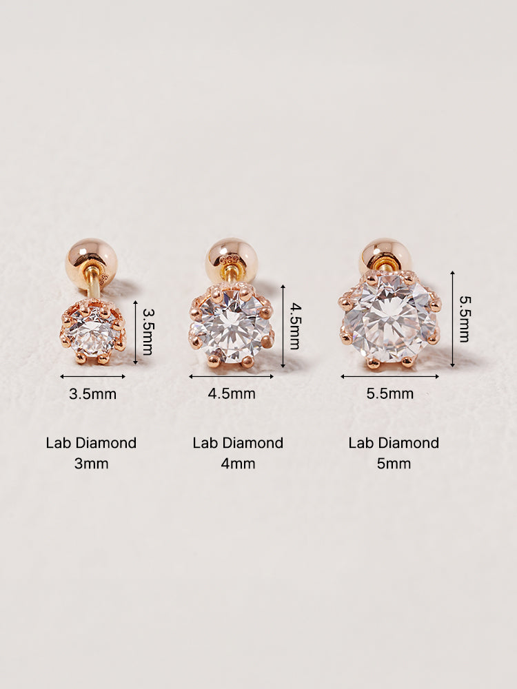 14K Solid Gold Lab Diamond Queen's Bloom Cartilage Earring 20G18G16G