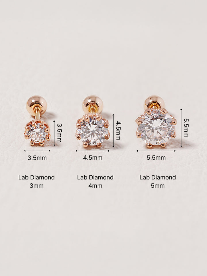 14K Solid Gold Lab Diamond Queen's Bloom Cartilage Earring 20G18G16G