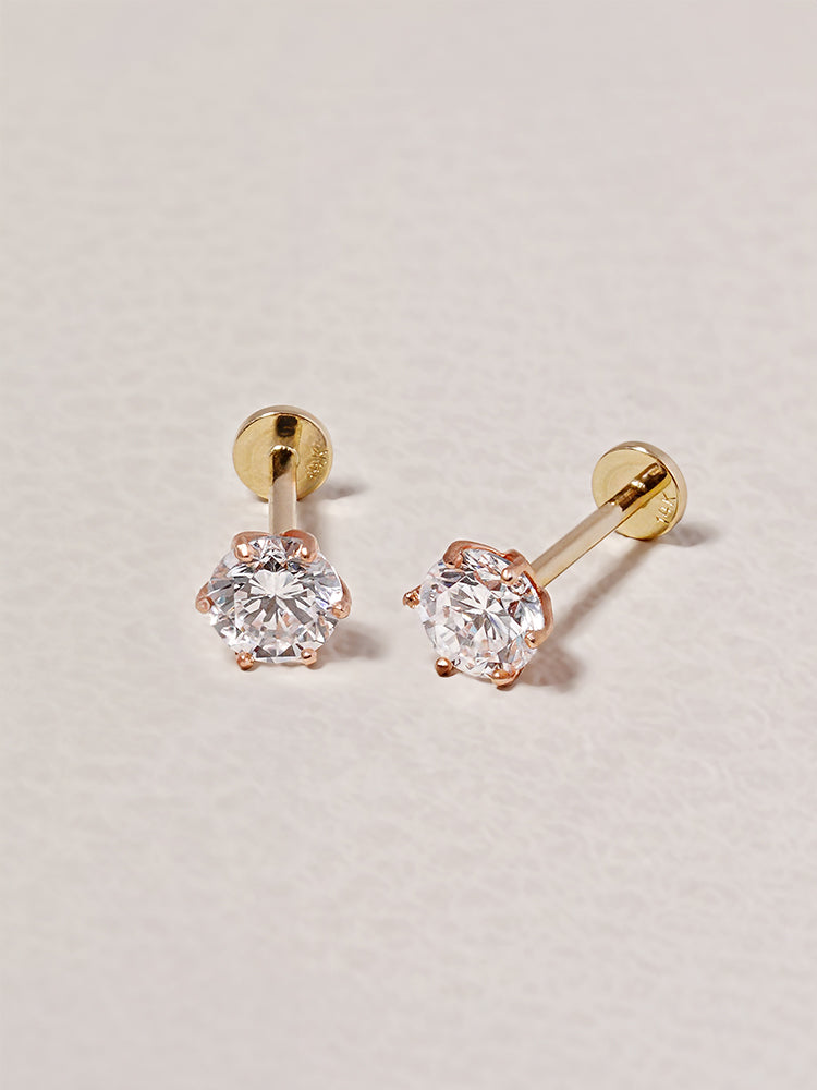 14K Solid Gold Lab Diamond Shine Classic Internally Threaded Labret Piercing 20G