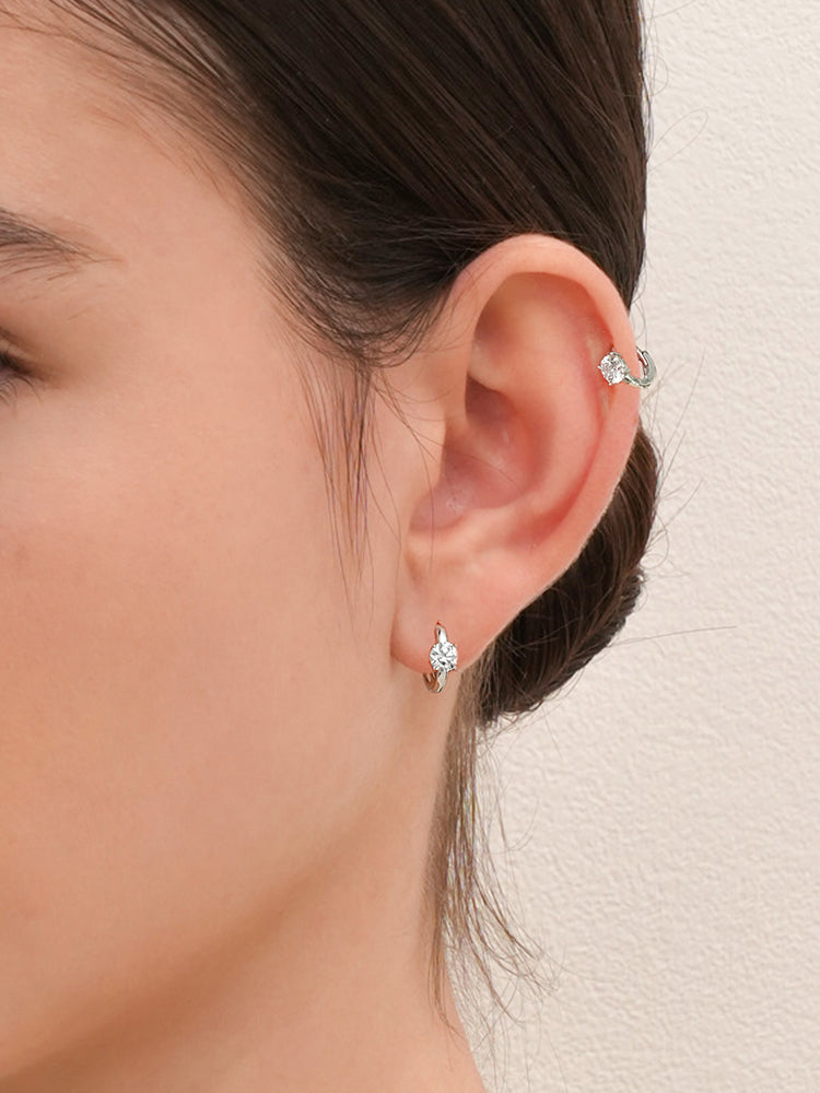 14K 18K Solid Gold Lab Diamond Mini Cartilage Hoop Earring