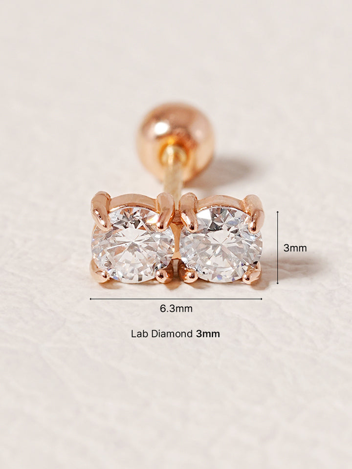 14K Solid Gold Lab Diamond Twin Stud Cartilage Earring 20G18G16G