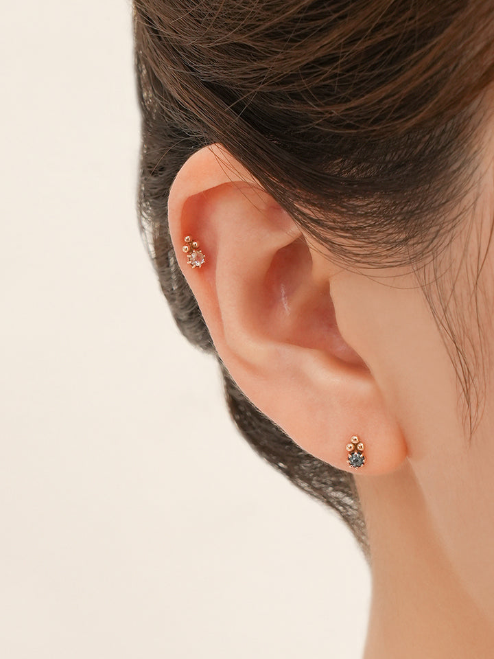 14K Solid Gold Labien Rough Diamond Cartilage Earring 18G