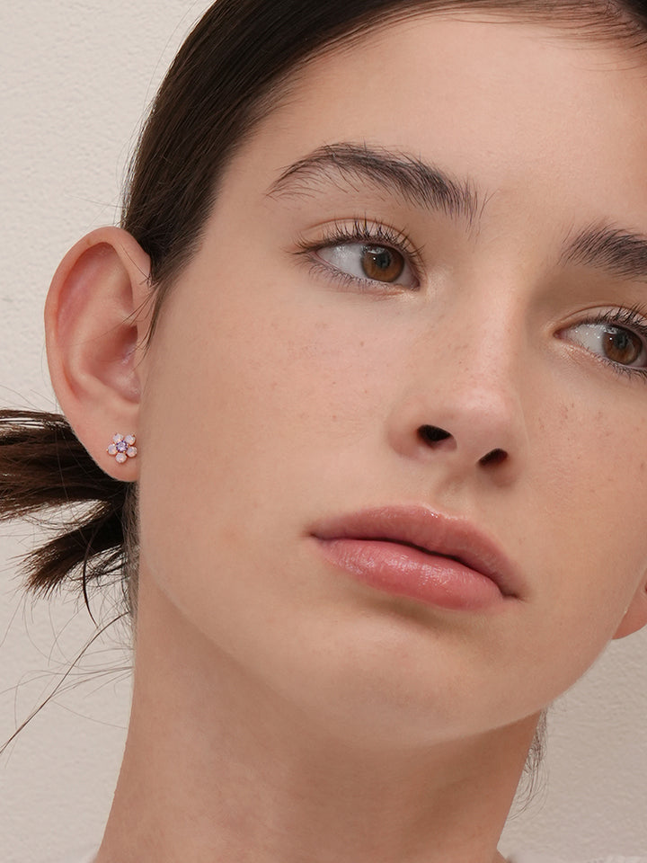 14K Solid Gold Lilac Blossom Cartilage Earring 18G16G