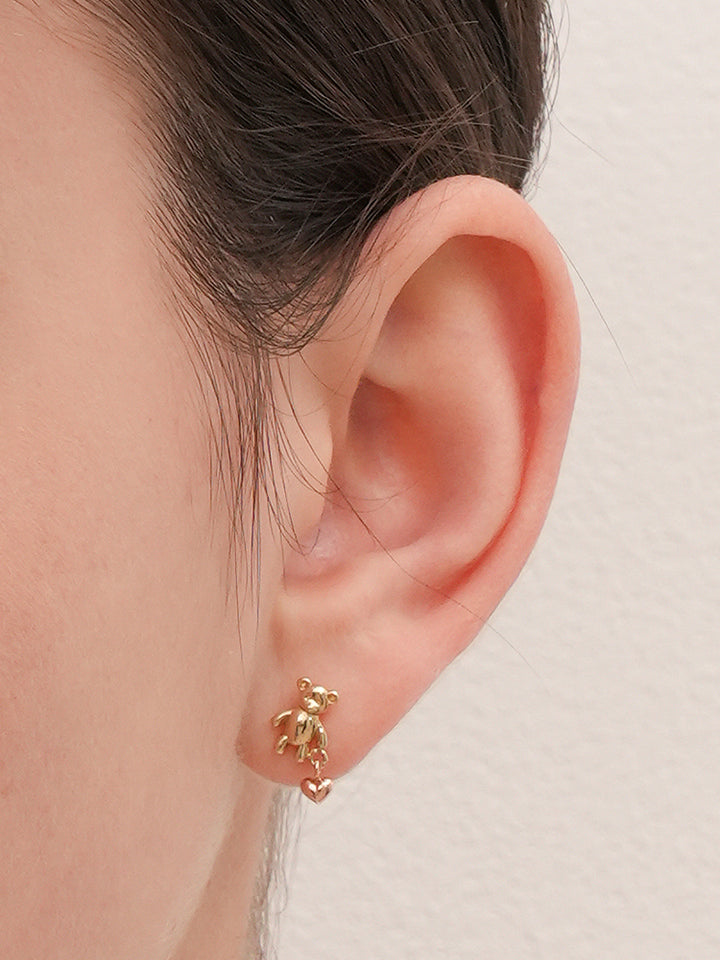 14K Gold Love Heart Bear Cartilage Earring 18G16G