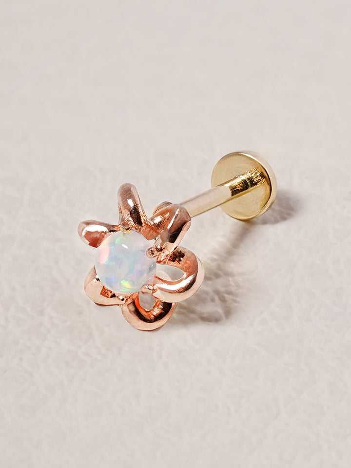 14K Solid Gold Moissanite Dia Daisy Loop Internally Threaded Labret Piercing 20G