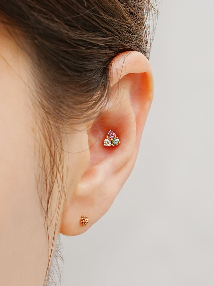 14K Solid Gold Moissanite Dia Trio Internally Threaded Labret Piercing 20G