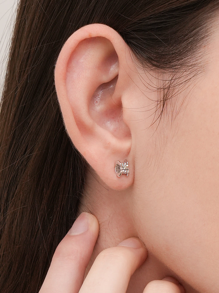 14K 18K Solid Gold Platinum Frame Diamond Stud Earring