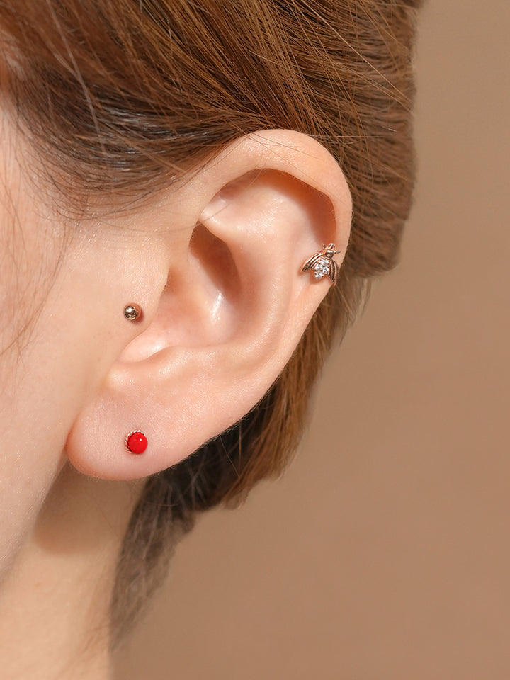 14K Solid Gold Ruby Ball Point Cartilage Earring 18G16G