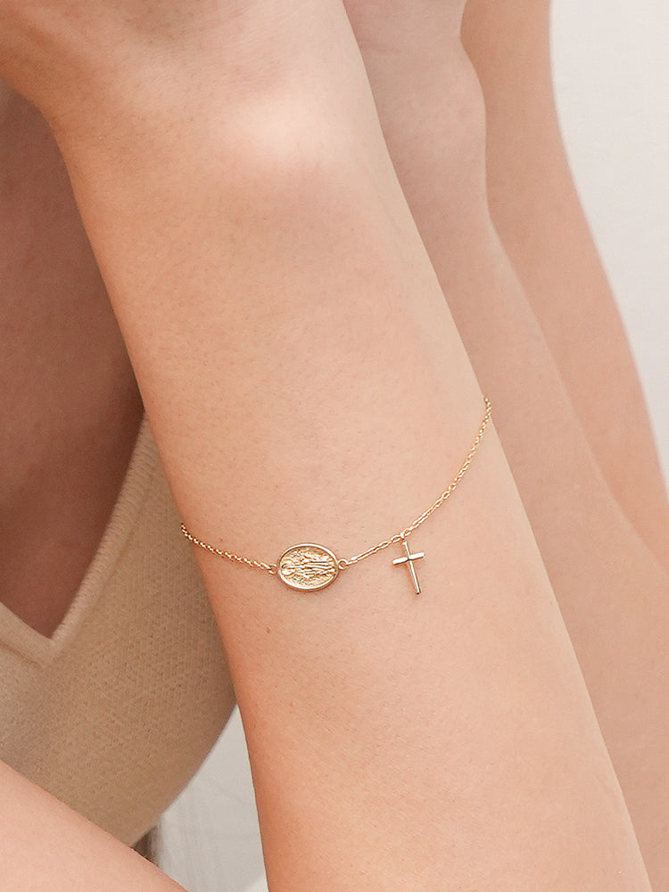 14K Saint Drop Cross Bracelet