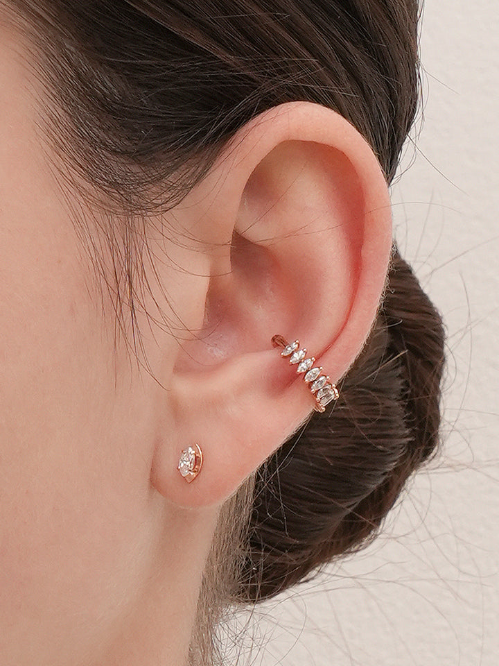 14K Solid Gold Shine Crystal Inner Conch Ear Cuff