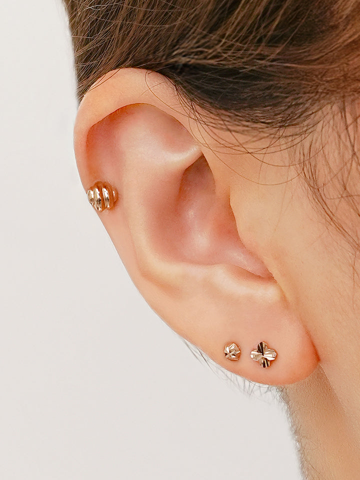 14K Solid Gold Shining Clover Cutting Cartilage Earring 20G