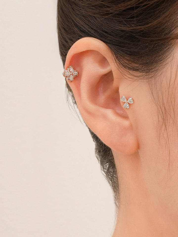14K Gold Trio Clover Cartilage Earring 18G16G