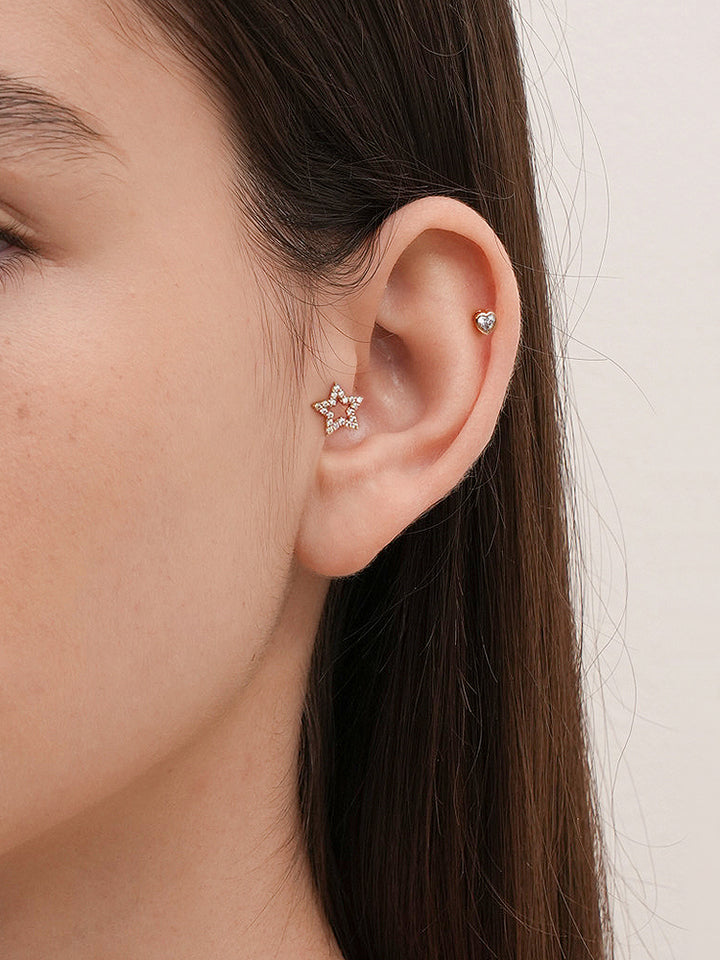 14K Gold Cubic Twinkle Star Cartilage Earring 18G16G