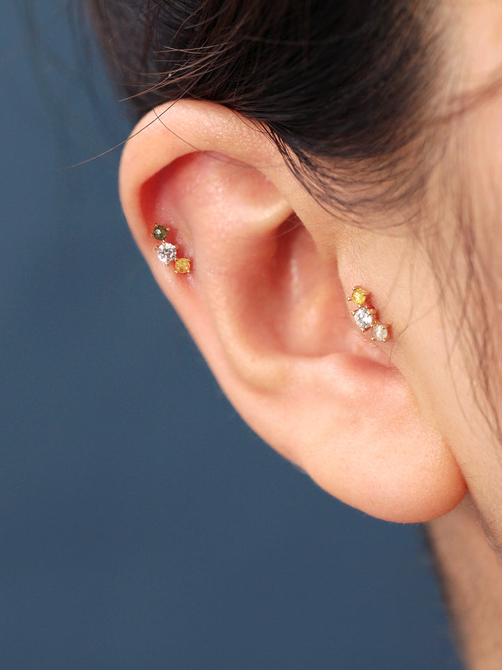 14K Gold Curve Rough Diamond Cartilage Earring 20G