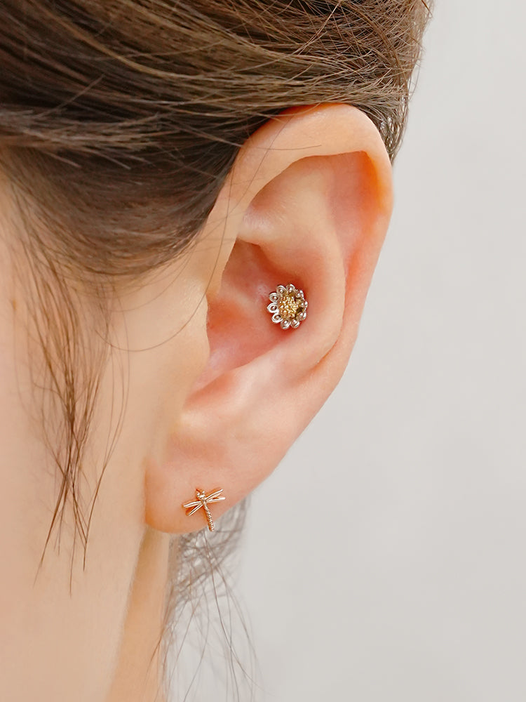 14K Solid Gold Flat Dragonfly Cartilage Earring 18G16G